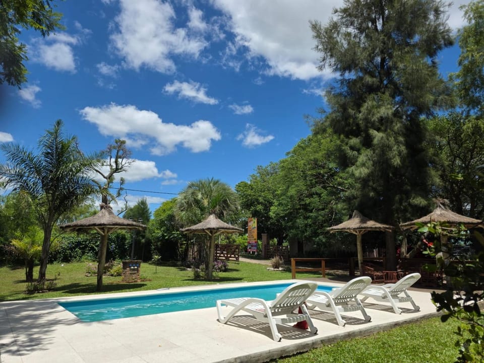 Swimming pool, sunbed