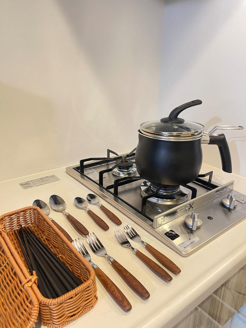 Kitchen or kitchenette, stove