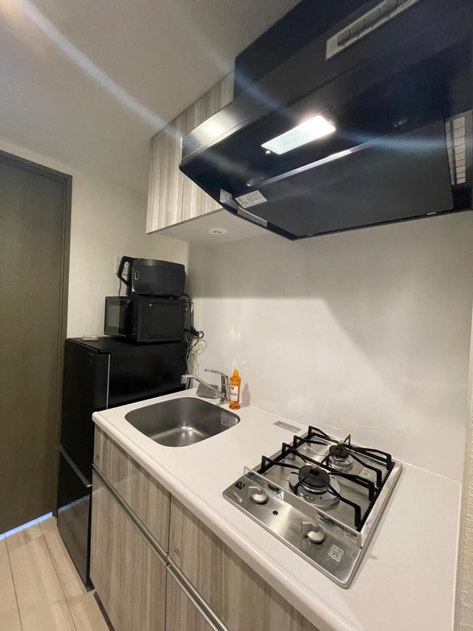 Kitchen or kitchenette, stove