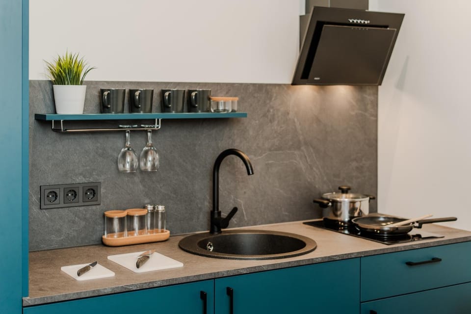 Kitchen or kitchenette, stove