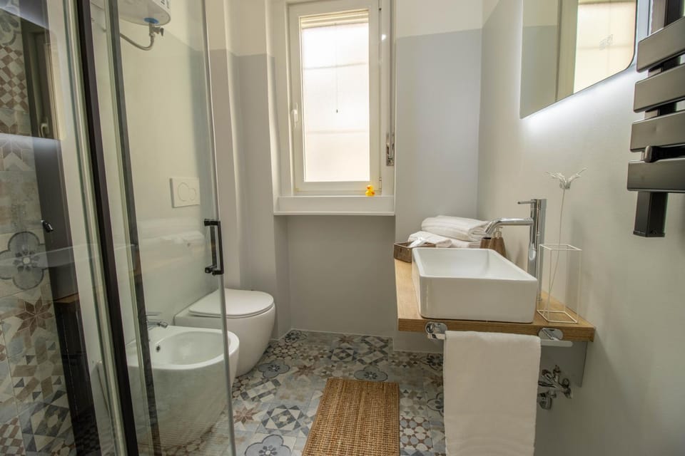 Shower, Toilet, bidet, flat iron, hair dryier, heating, internet, towels, air conditioner