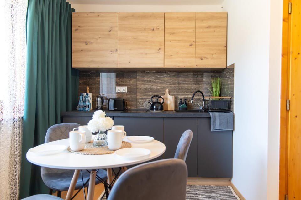 Kitchen or kitchenette, stove, toaster