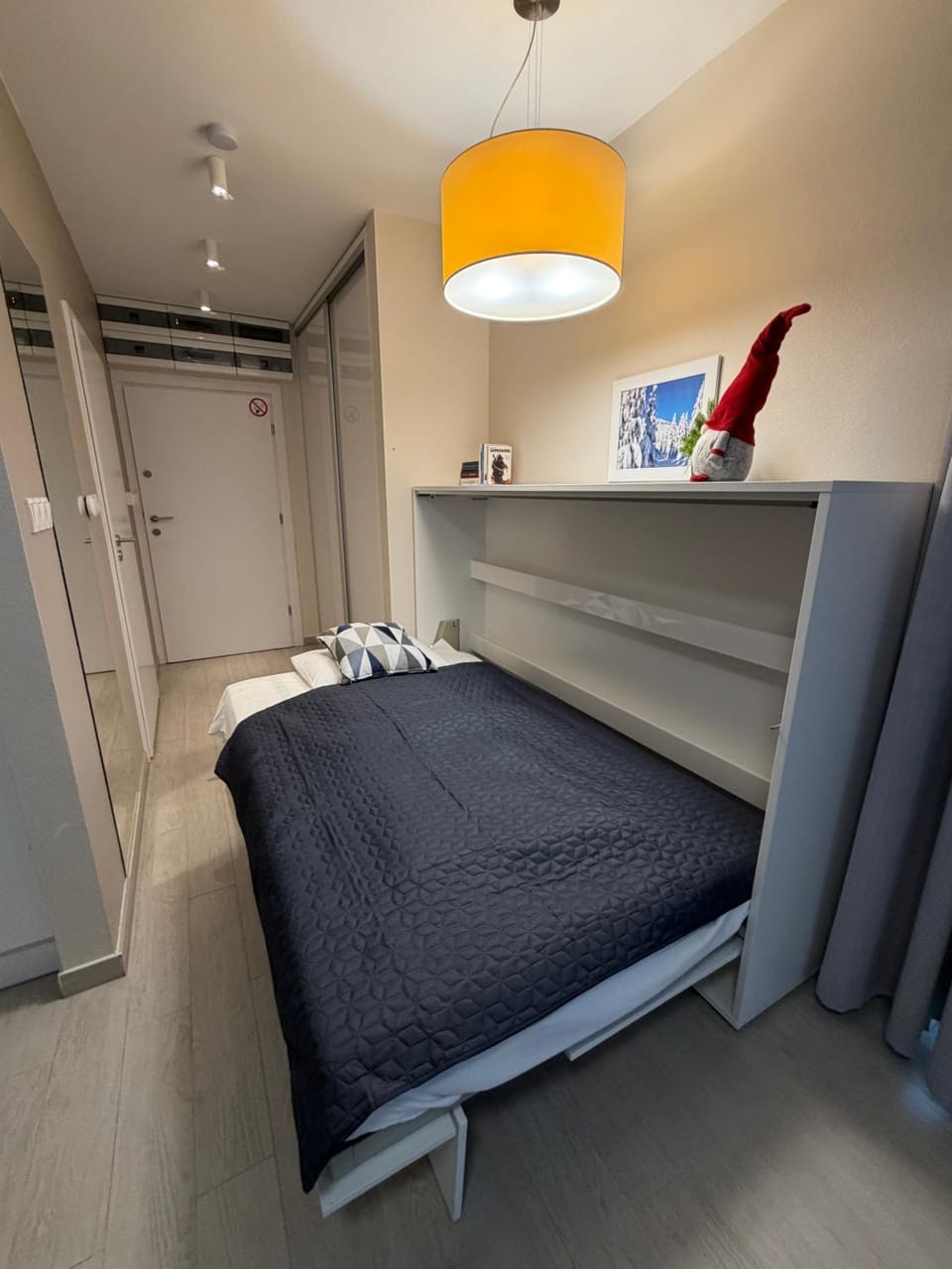 Bed, wardrobe