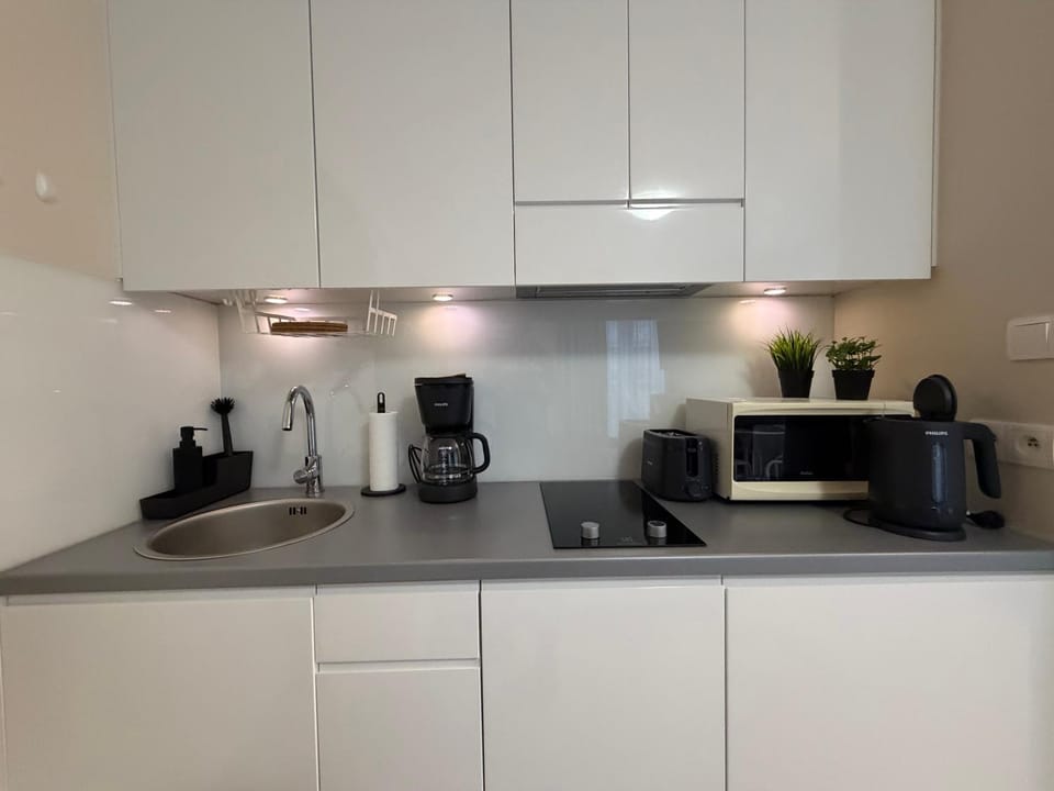 Coffee/tea facilities, Kitchen or kitchenette, stove, toaster