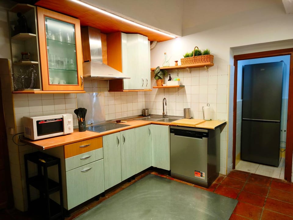 Kitchen or kitchenette, dishwasher, stove, toaster