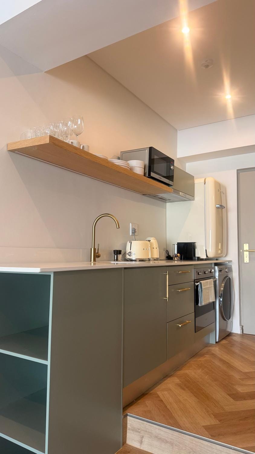 Kitchen or kitchenette, oven, stove, toaster