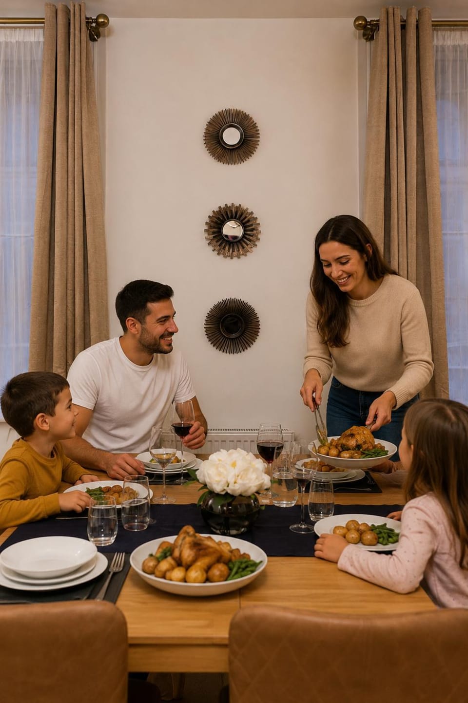 People, Dining area, Food, Lunch, Dinner, children, group of guests, Family