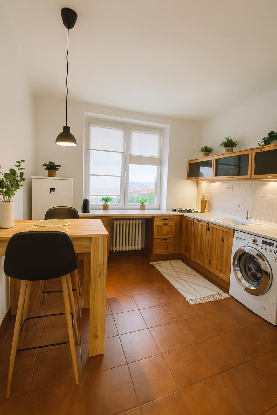 Kitchen or kitchenette, Dining area, dishwasher, stove, washing machine