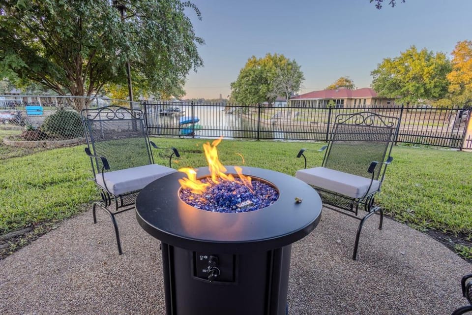 Patio, Natural landscape, Lake view, fireplace