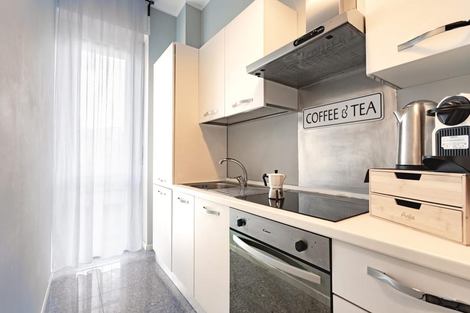 Kitchen or kitchenette, stove