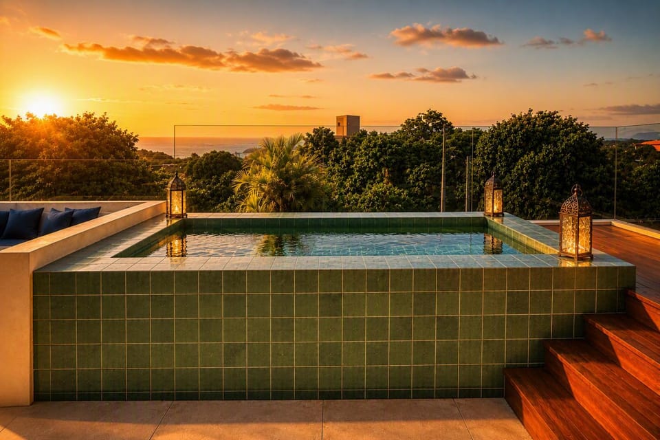 Pool view, Swimming pool, Sunset