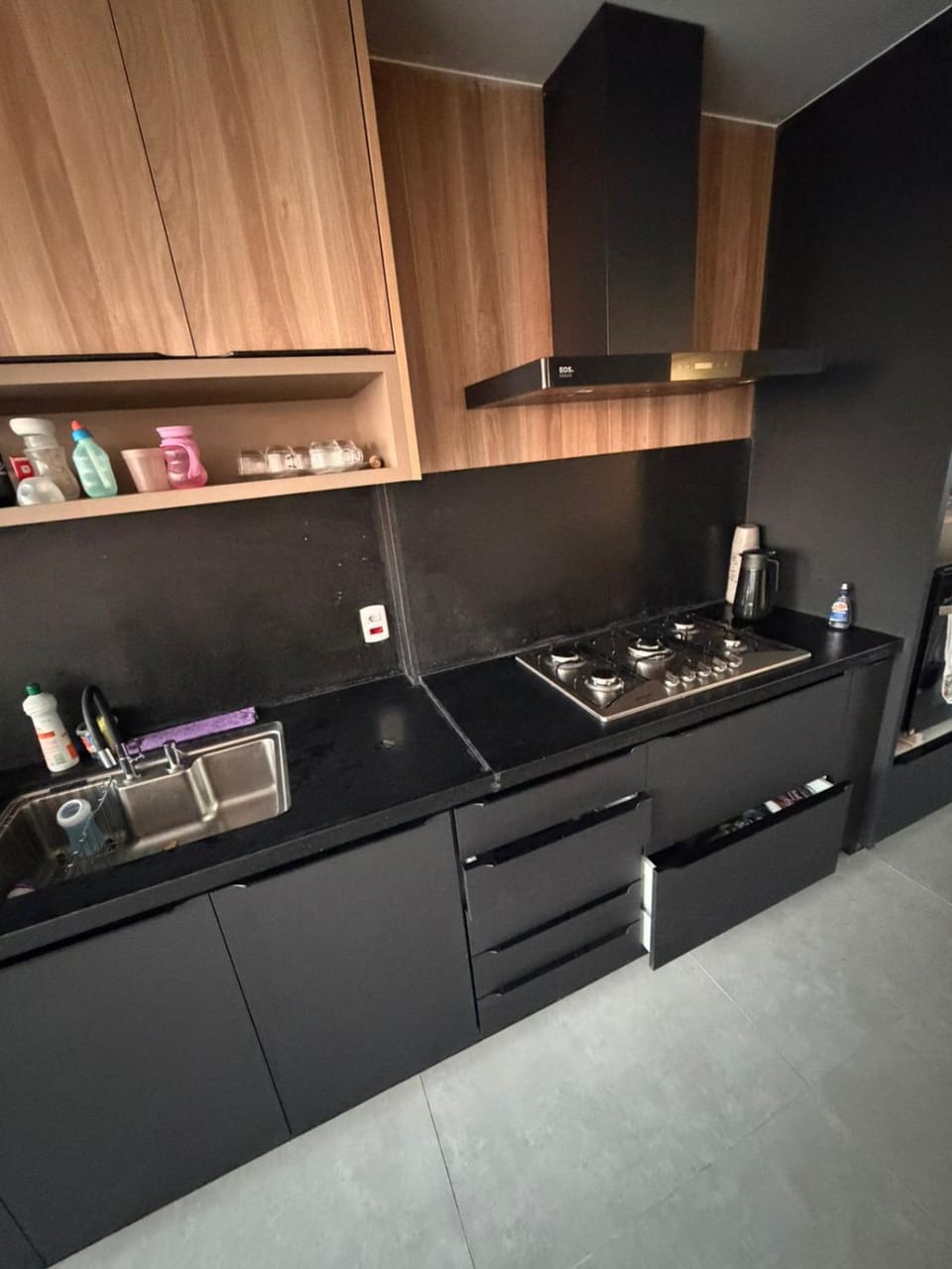 Kitchen or kitchenette, stove