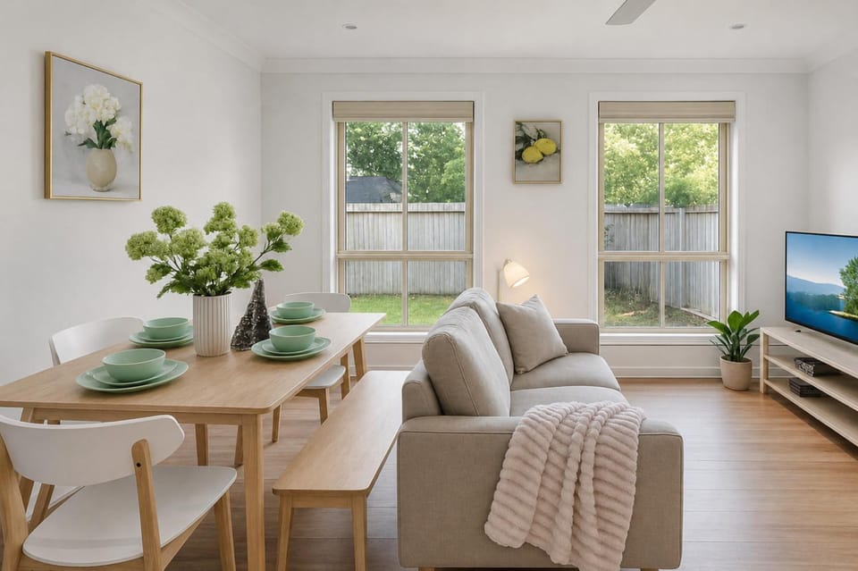 TV and multimedia, Living room, Seating area, Dining area, Garden view
