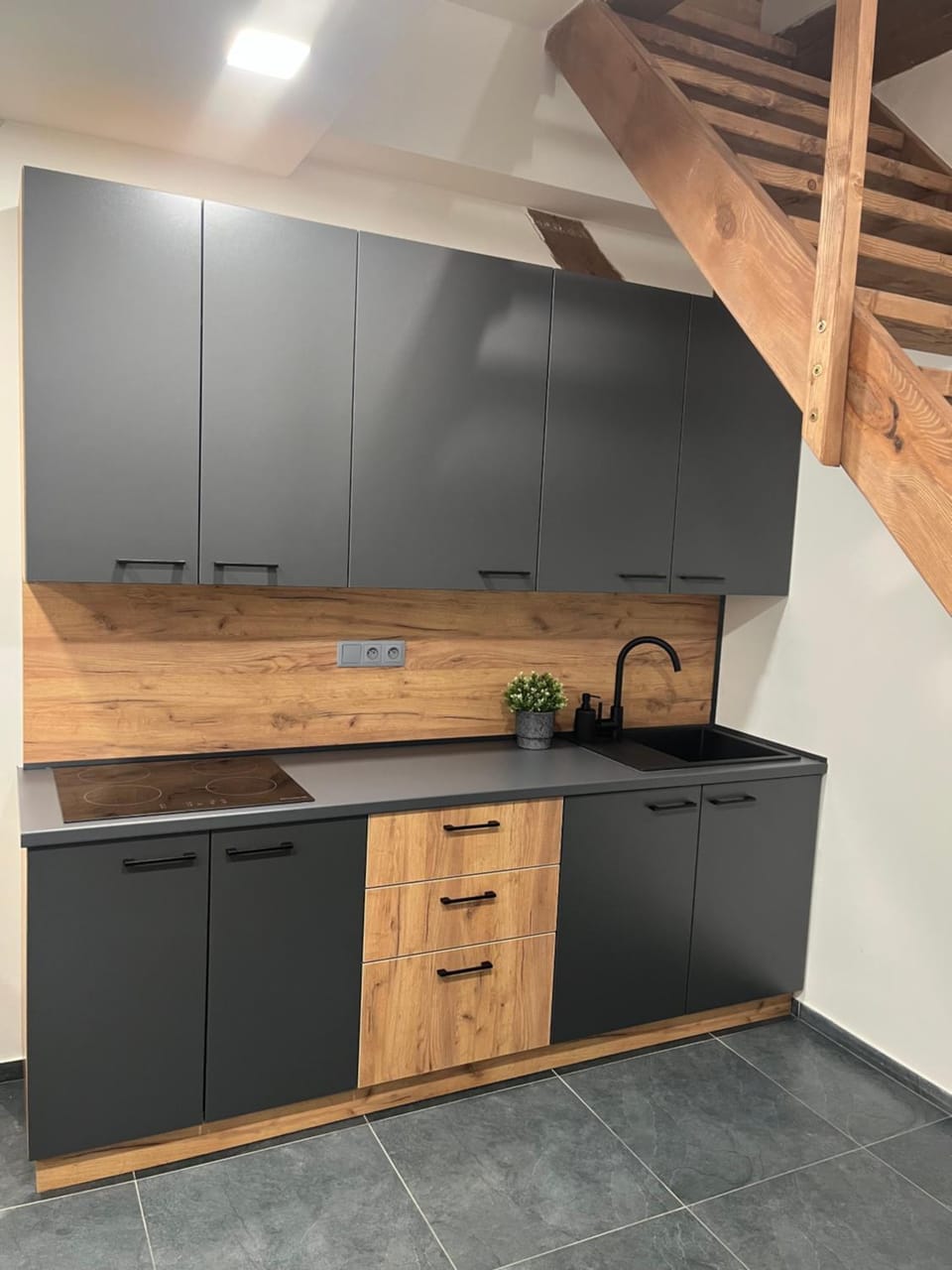 Kitchen or kitchenette, stove