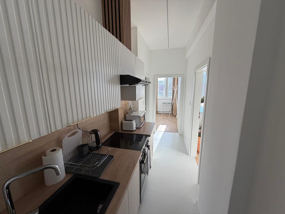 Kitchen or kitchenette, stove