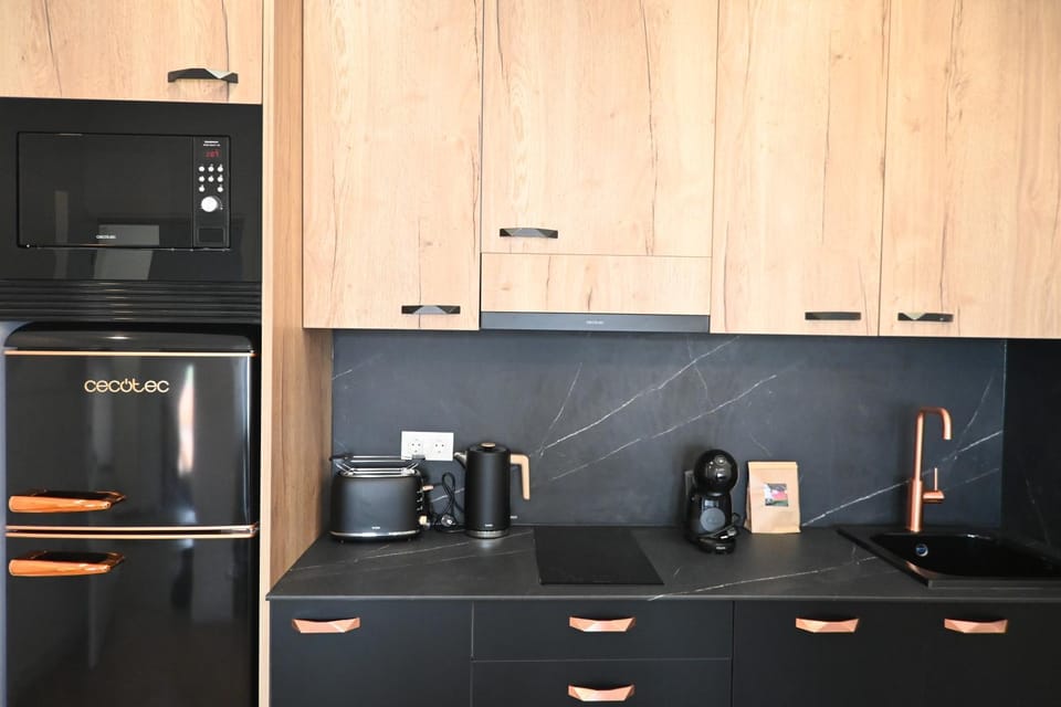 Kitchen or kitchenette, stove