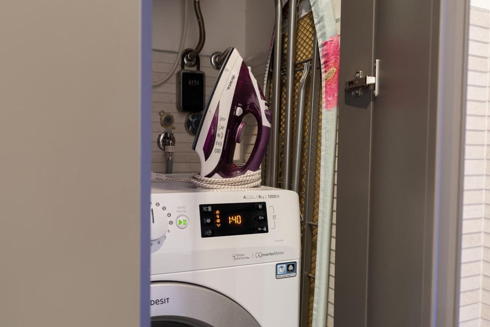 flat iron, washing machine