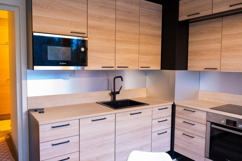 Kitchen or kitchenette, stove