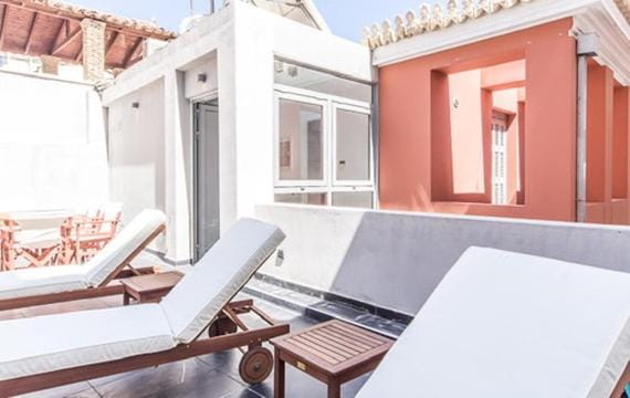 Property building, Patio, Day, View (from property/room), Balcony/Terrace, Living room, Seating area, sunbed