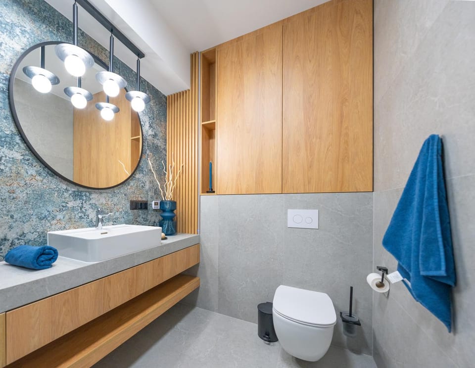 Toilet, Bathroom, hair dryier, towels