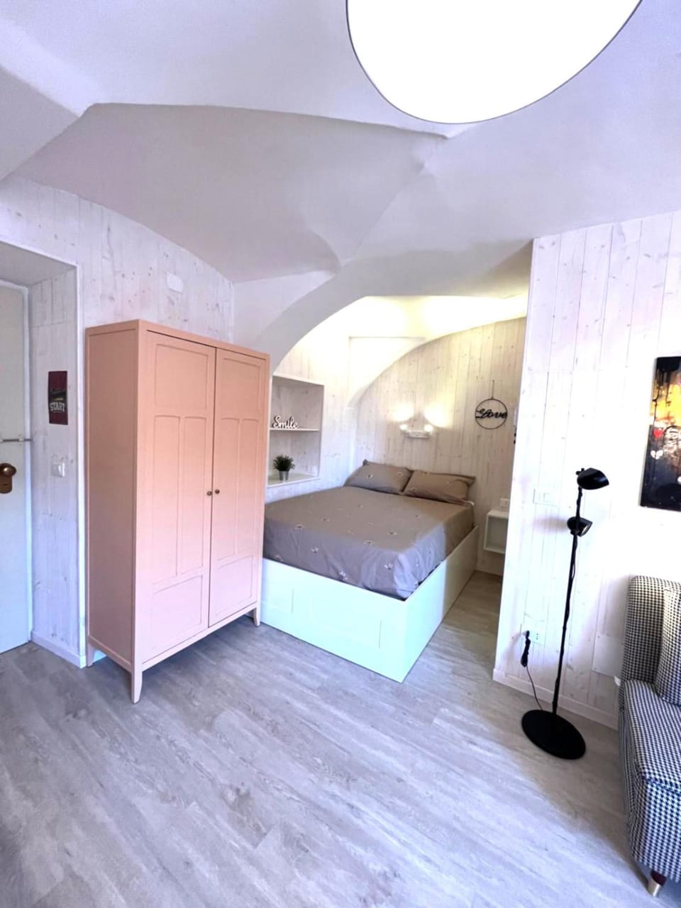 Bed, wardrobe