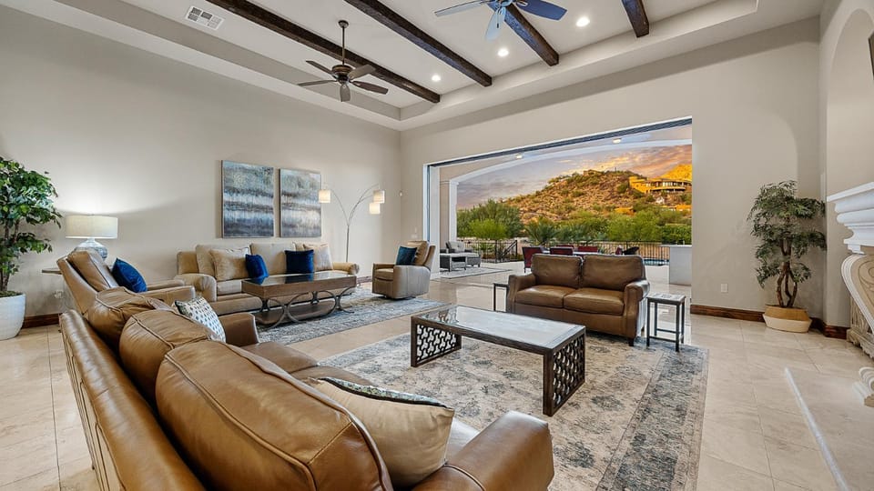 Living room, Seating area, Mountain view