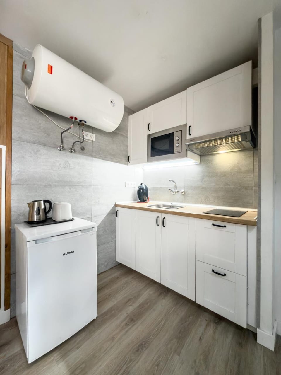 Kitchen or kitchenette, stove