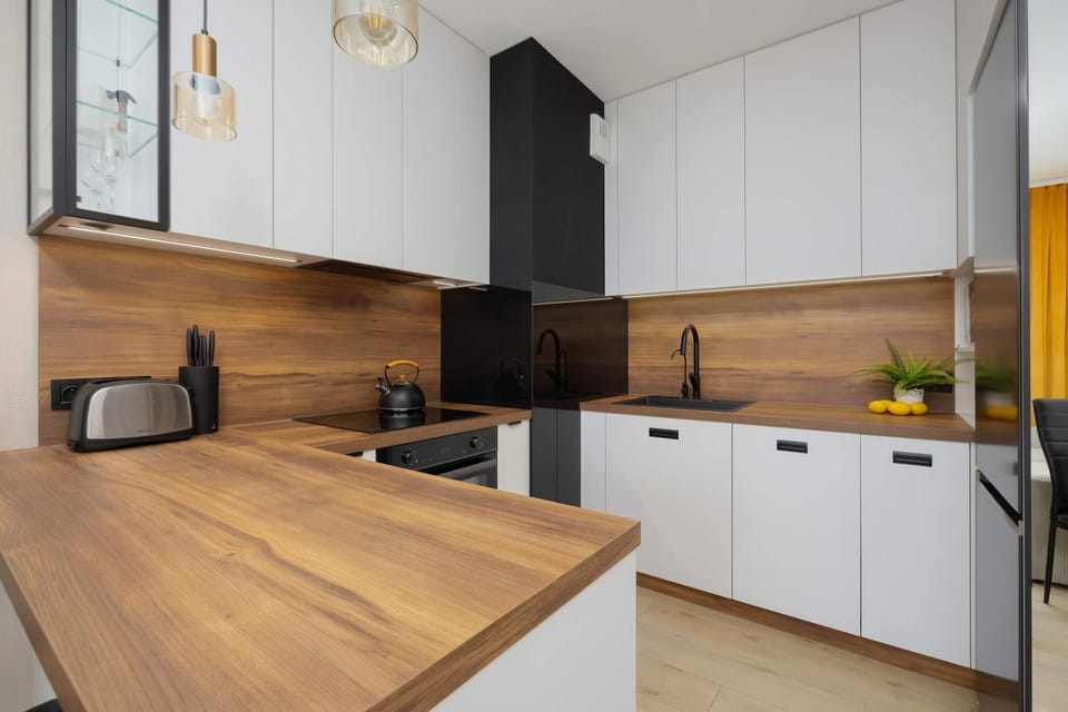 Kitchen or kitchenette, stove