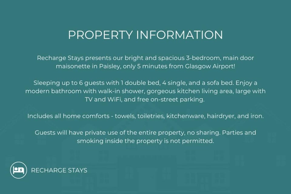 Free Parking | 3 Bedrooms | Sleeps 7 | Airport Apartment in Paisley