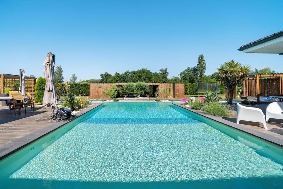 Property building, Living room, Swimming pool