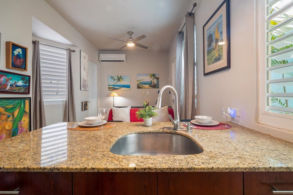Kitchen or kitchenette, fireplace