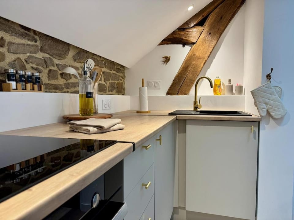 Kitchen or kitchenette, stove