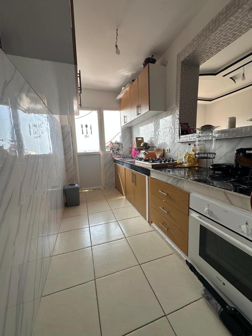 Kitchen or kitchenette, stove