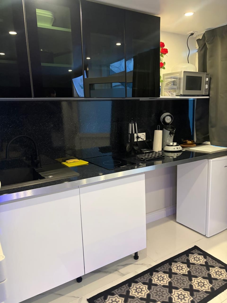 Kitchen or kitchenette, stove