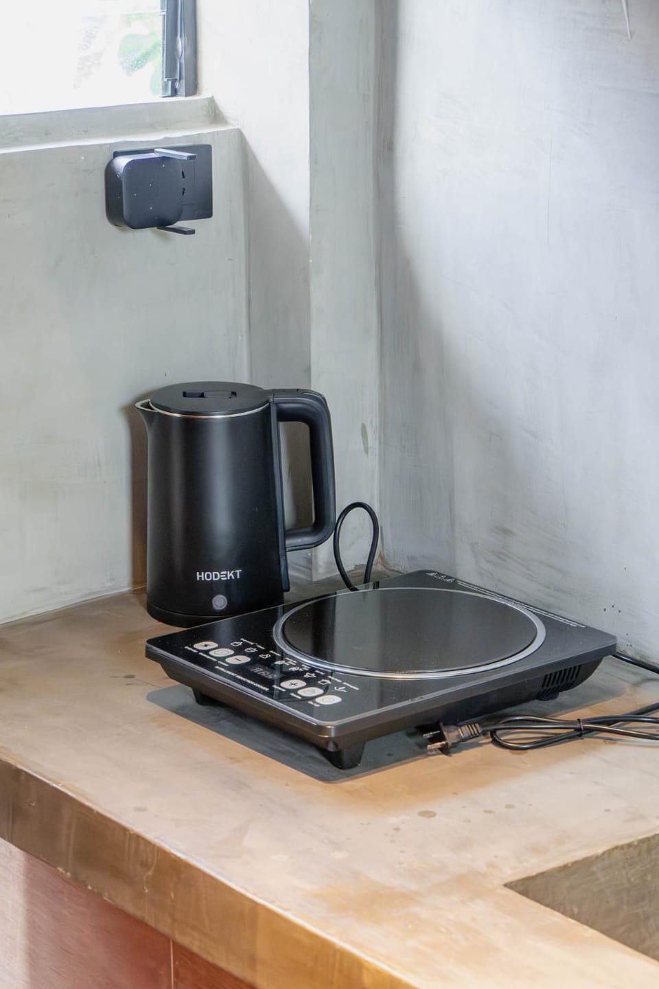 Kitchen or kitchenette, stove
