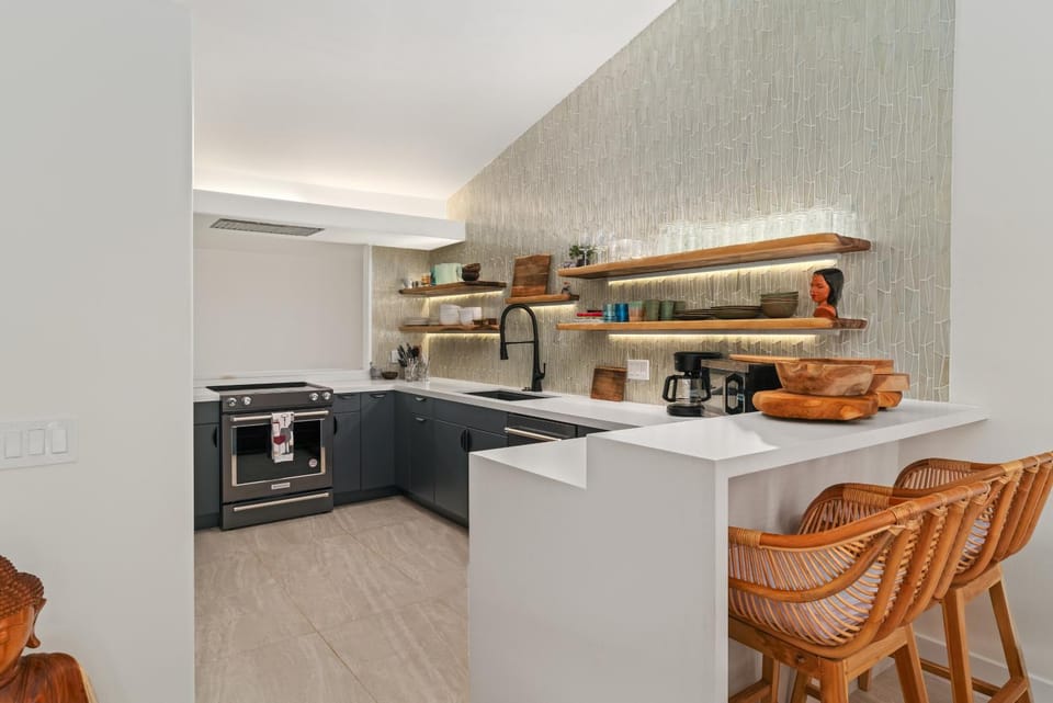 Kitchen or kitchenette, stove