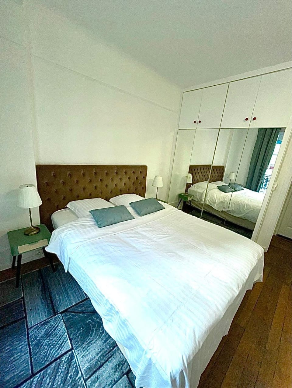 Bed, wardrobe