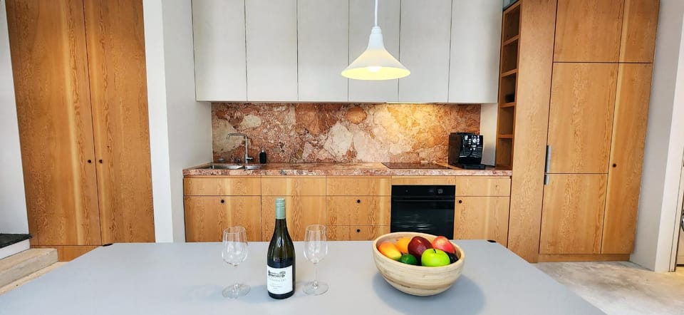 Kitchen or kitchenette, stove