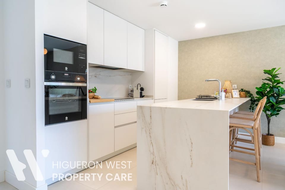 Kitchen or kitchenette, stove