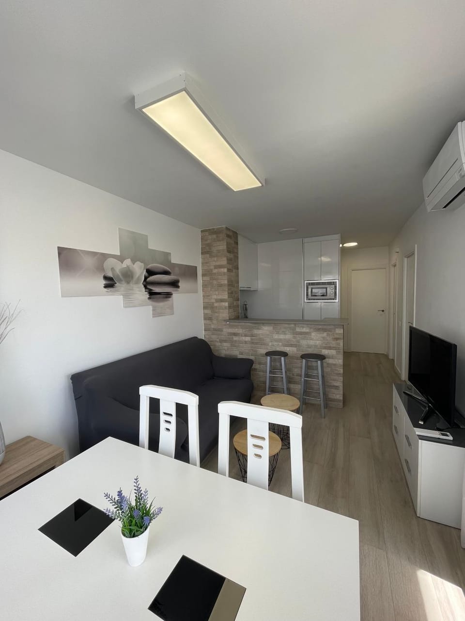 Kitchen or kitchenette, Living room, Dining area, stove