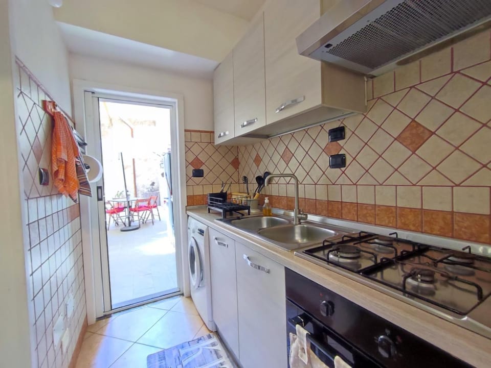 Kitchen or kitchenette, stove