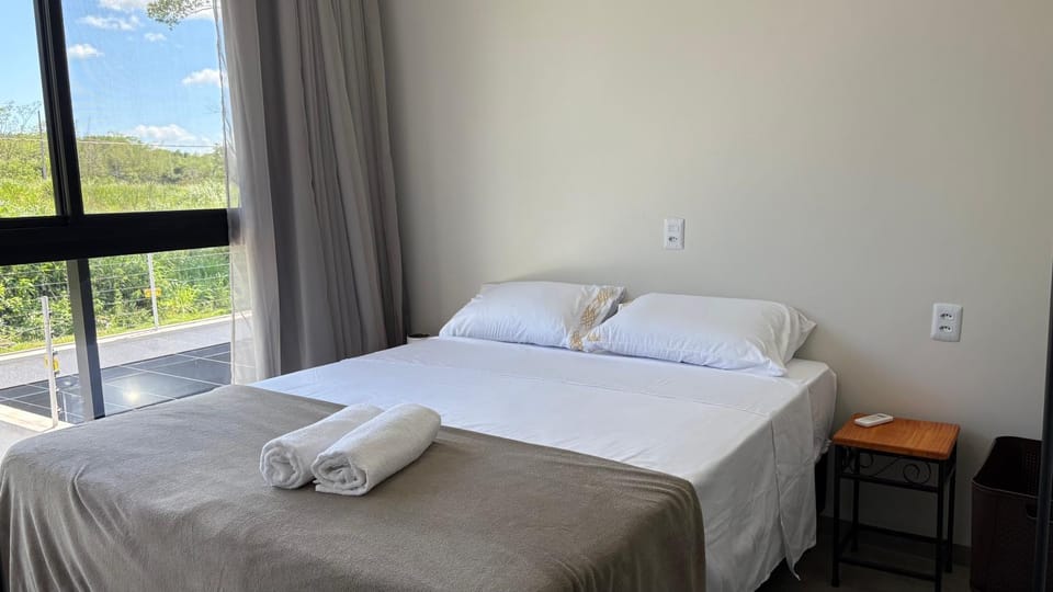 Bed, Photo of the whole room, Bedroom, towels, air conditioner