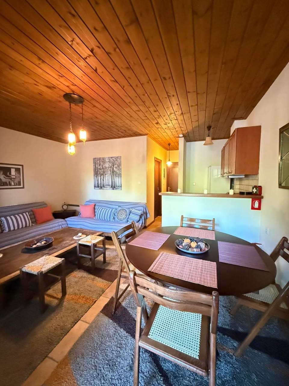Kitchen or kitchenette, Living room, Seating area, Dining area