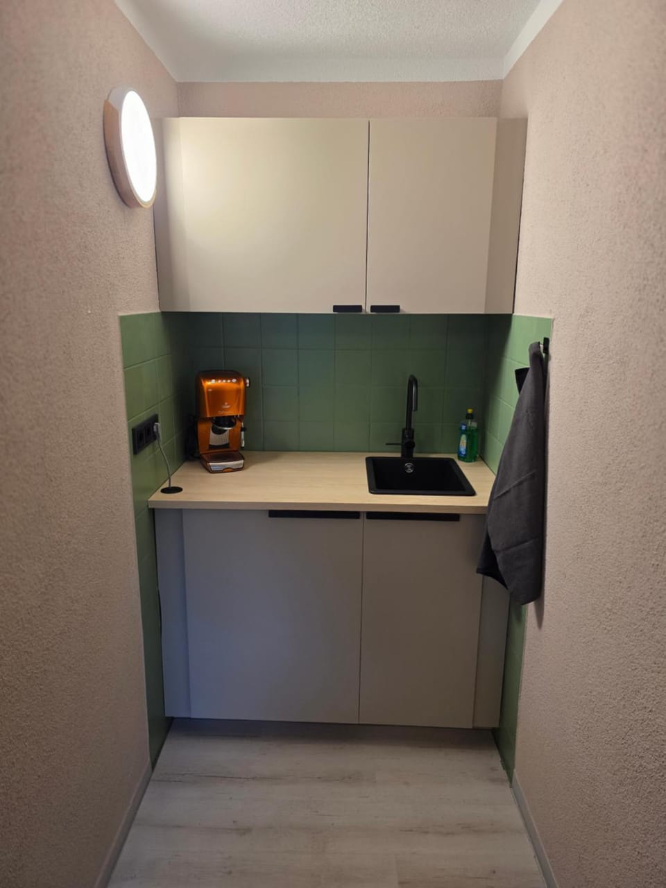 Kitchen or kitchenette, stove