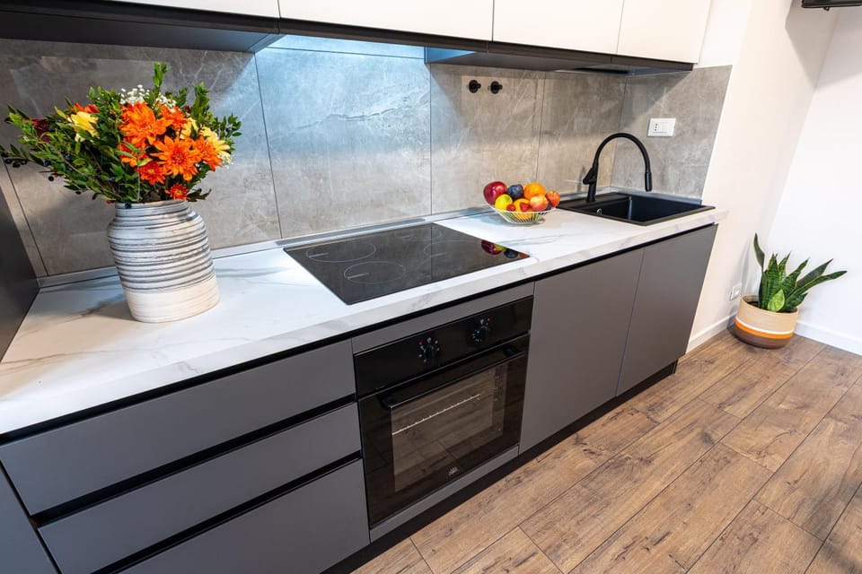 Kitchen or kitchenette, stove
