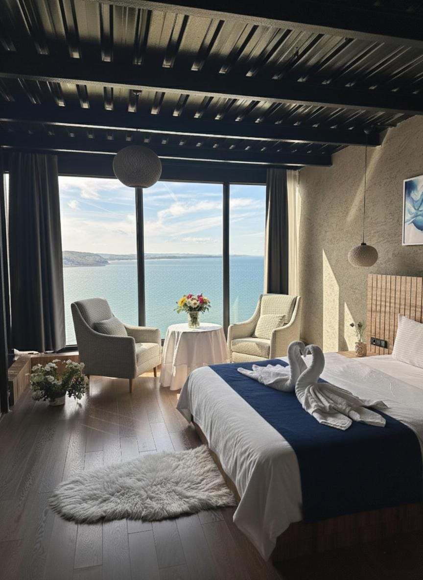 Bed, Natural landscape, Living room, Photo of the whole room, Seating area, Bedroom, Mountain view, Sea view, towels