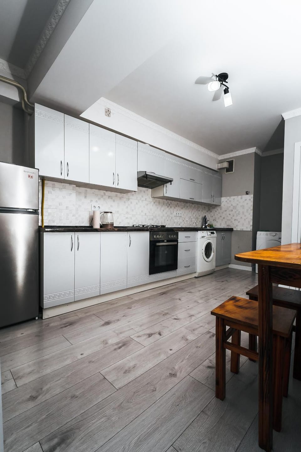 Kitchen or kitchenette, stove
