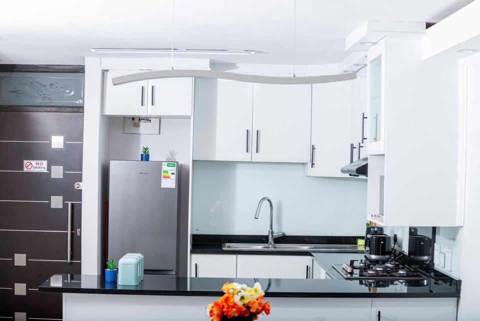 Kitchen or kitchenette, stove