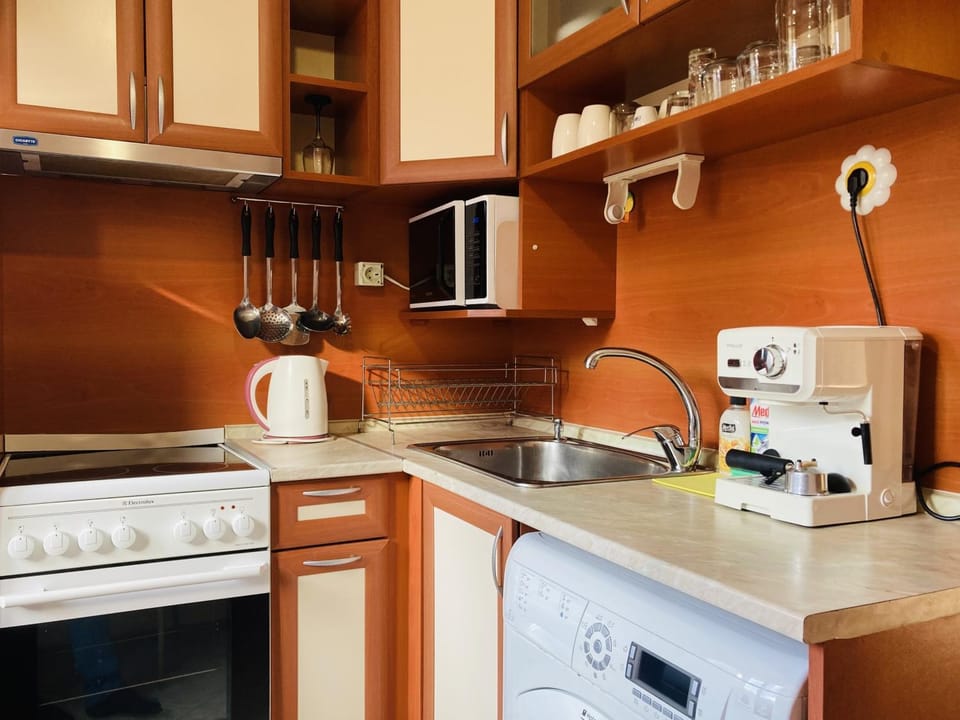 Coffee/tea facilities, Kitchen or kitchenette, oven, stove