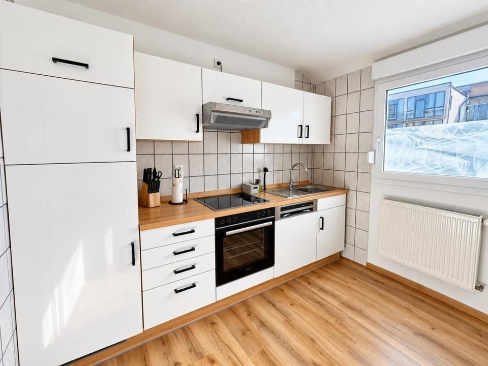 Kitchen or kitchenette, dishwasher, stove